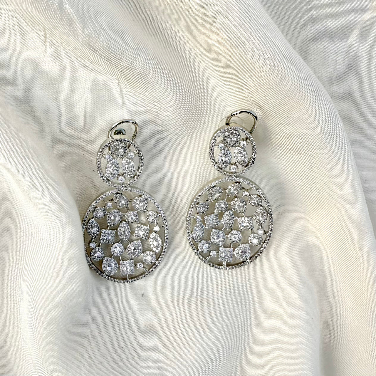 Designer CZ Dangle Earrings – Silver Statement Bridal Jewelry for Women