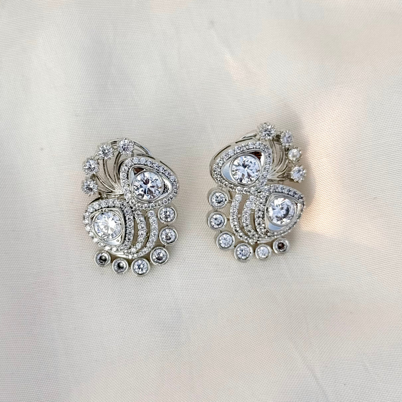 CZ Statement Stud Earrings – Silver Sparkle Bridal Jewelry for Women
