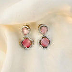 Thumbnail for Designer Pink Crystal Drop Earrings – Silver Plated Gift for Her
