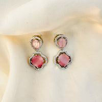 Thumbnail for Designer Pink Crystal Drop Earrings – Silver Plated Gift for Her