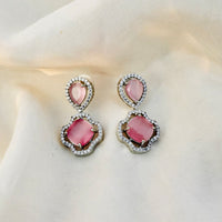 Thumbnail for Designer Pink Crystal Drop Earrings – Silver Plated Gift for Her