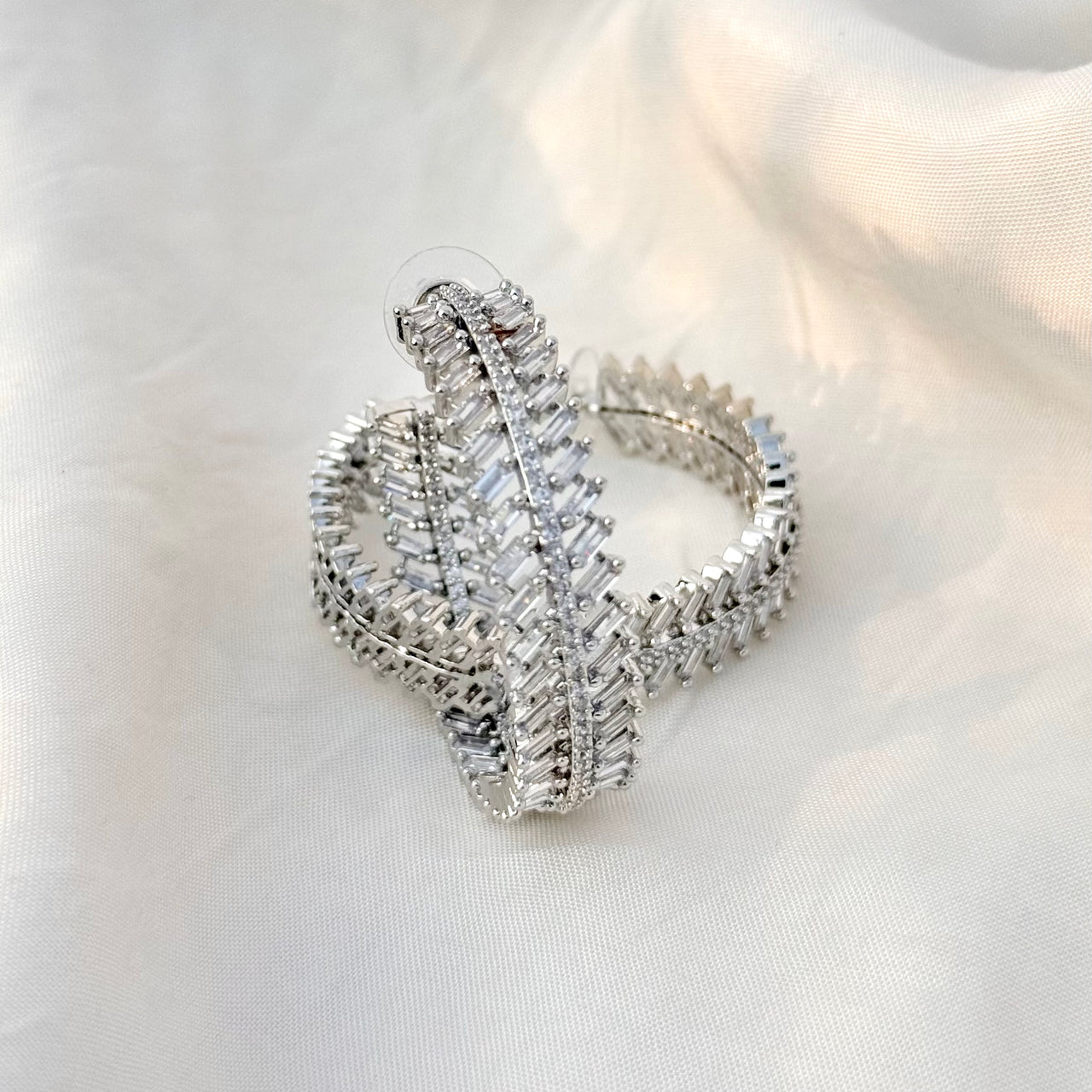 Elegant Silver Baguette Hoop Earrings – Sparkling Statement Party Jewelry
