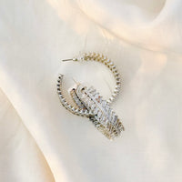 Thumbnail for Elegant Silver Baguette Hoop Earrings – Sparkling Statement Party Jewelry