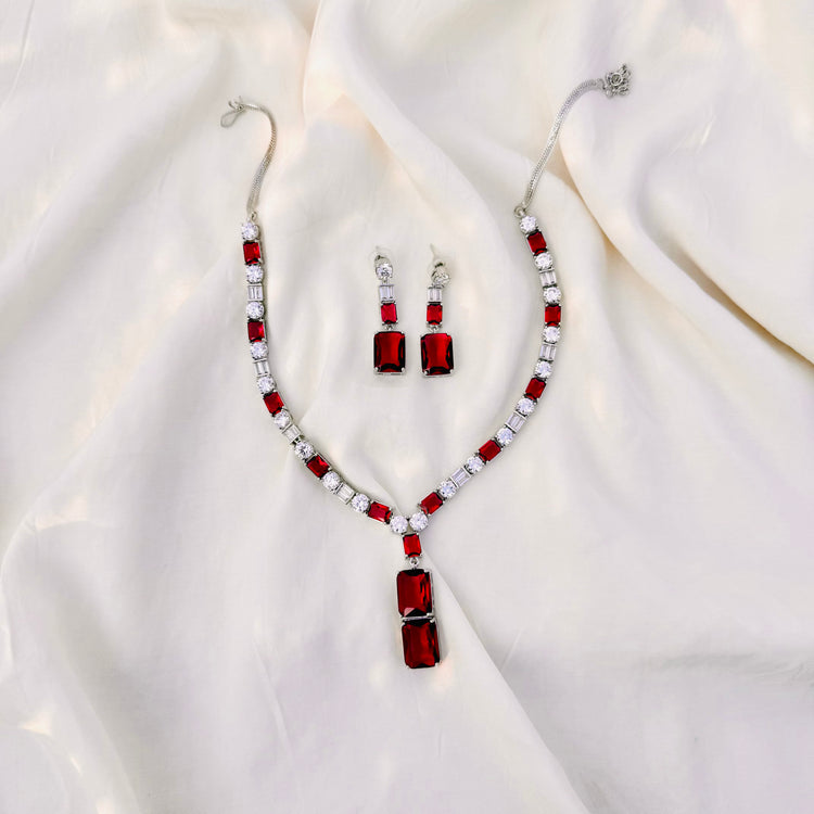 Ruby Red Bridal Necklace Set – Statement Wedding Jewelry with Earrings