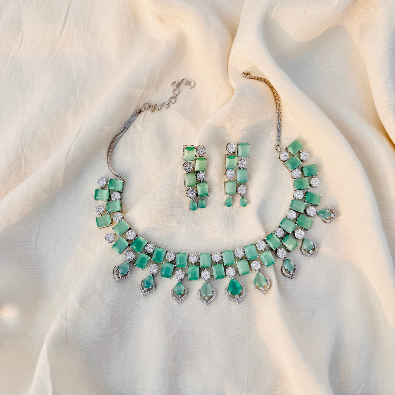 Bridal Mint Green CZ AD Choker Necklace Set – Full Wedding Jewelry Set