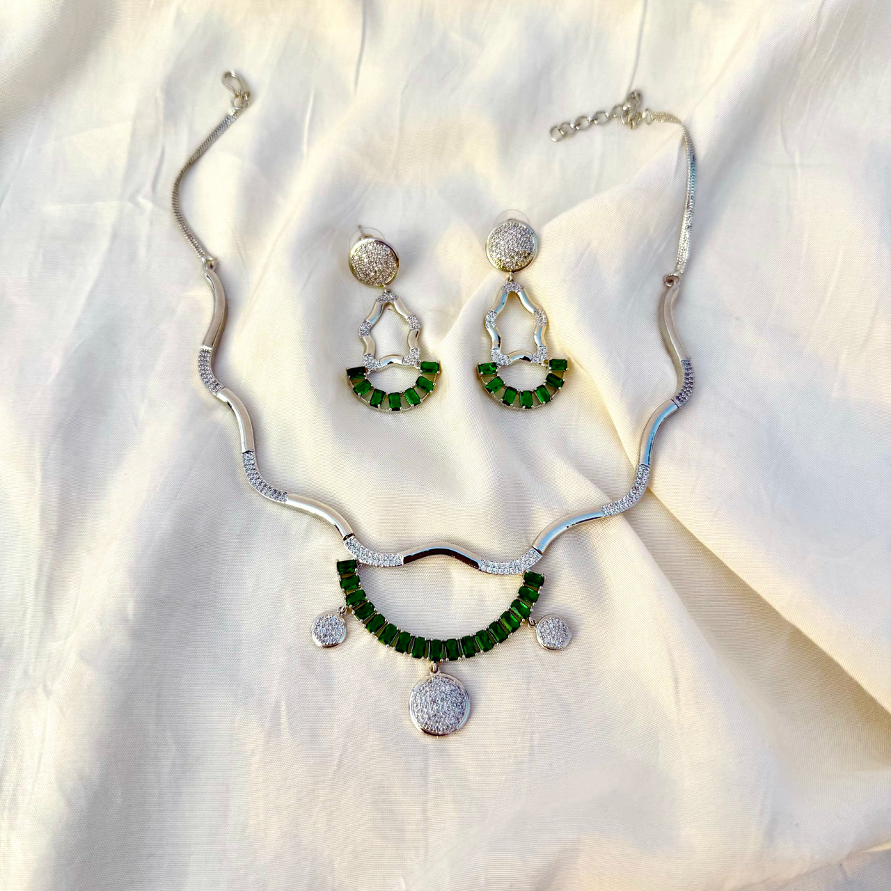 Emerald CZ AD Necklace Set – Bridal Statement Jewelry | Indian & Pakistani Wedding Jewelry