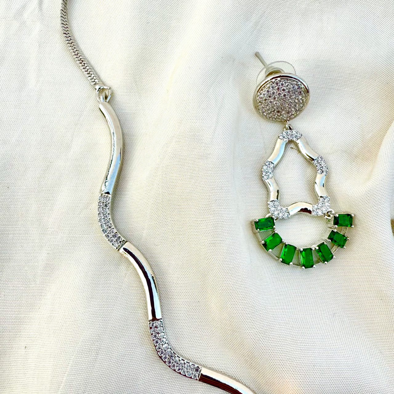 Emerald CZ AD Necklace Set – Bridal Statement Jewelry | Indian & Pakistani Wedding Jewelry