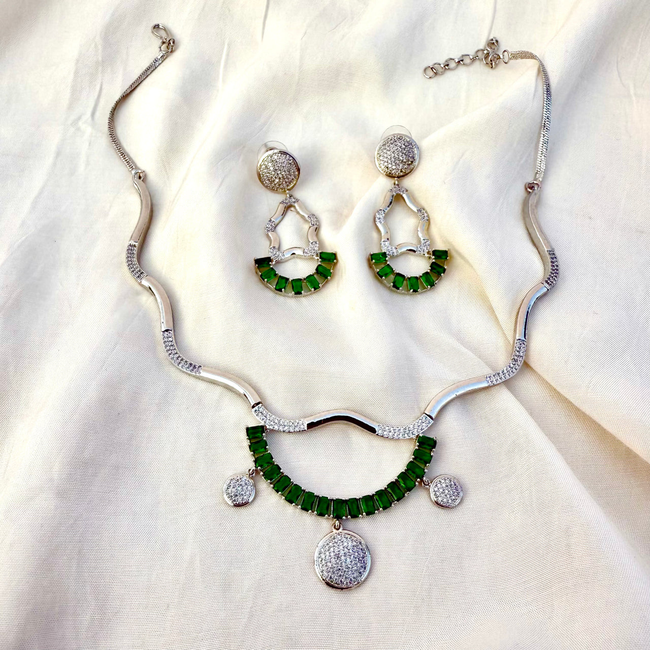 Emerald CZ AD Necklace Set – Bridal Statement Jewelry | Indian & Pakistani Wedding Jewelry
