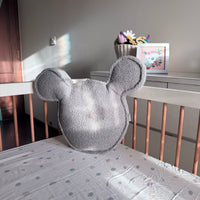 Thumbnail for Handmade Boucle Mouse Head Pillow | Soft Teddy Nursery Cushion | Minimal Kids Room Decor | Plush Playroom Pillow