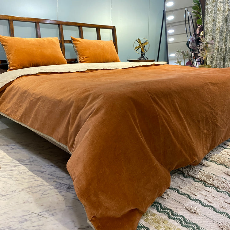 Terracotta velvet duvet cover fabric texture close-up