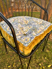 Thumbnail for Tufted Chair Pad - Printed Cotton, Velvet Trim, Customizable