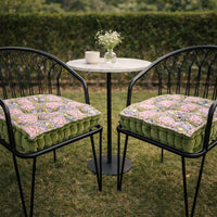 Thumbnail for Handmade U - Shape Chair Cushion with Ties white Flowers Print