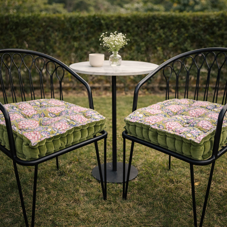 Handmade U - Shape Chair Cushion with Ties white Flowers Print