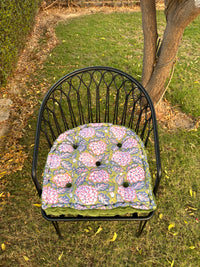 Thumbnail for Tufted Chair Pad - Printed Cotton, Velvet Trim, Customizable