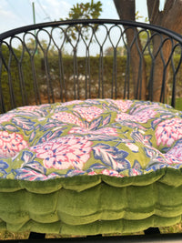 Thumbnail for Printed Cotton Chair Pad with Velvet Trim - Tufted Seat Cushion