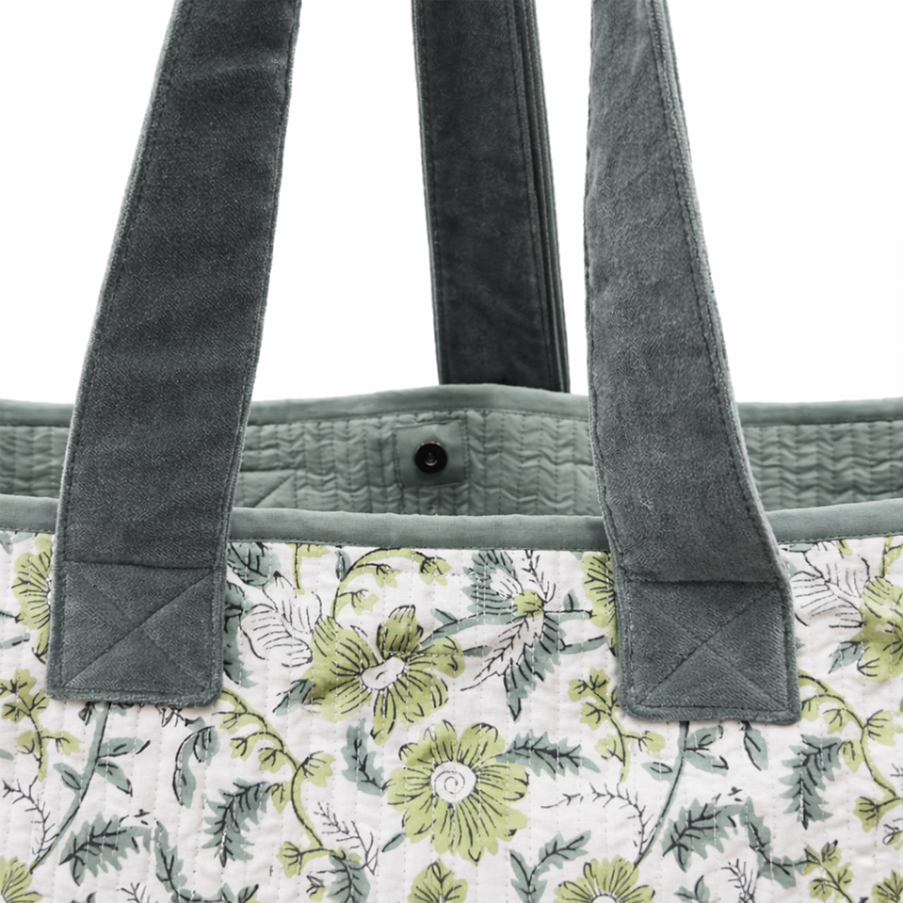 Cotton printed Velvet Cotton Quilted Tote Bag: flower Print, Boho Indian Style