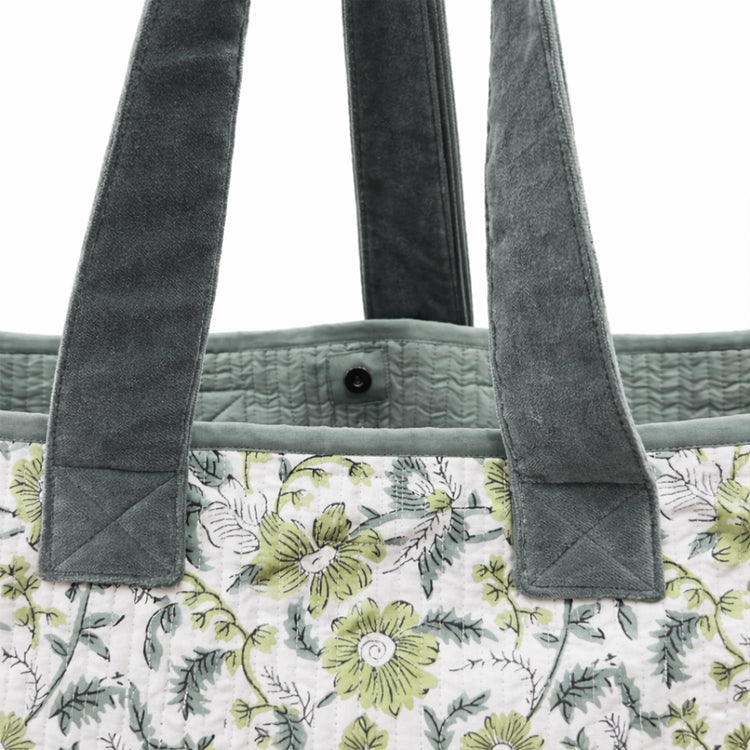 Cotton printed Velvet Cotton Quilted Tote Bag: flower Print, Boho Indian Style