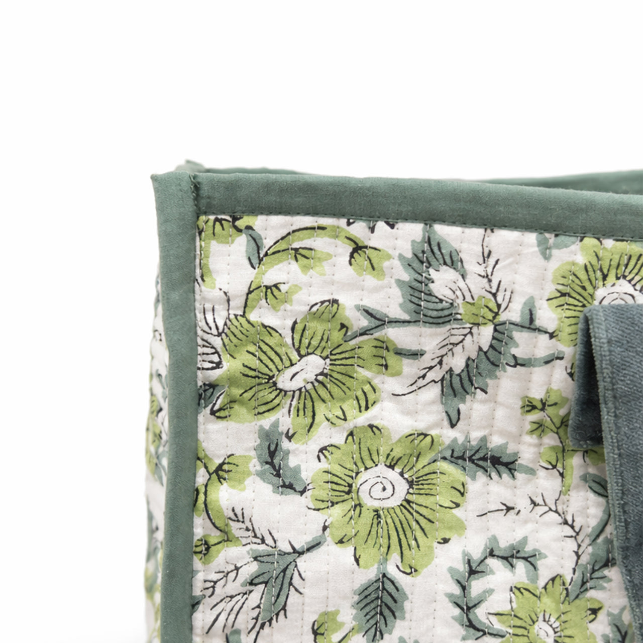 Cotton printed Velvet Cotton Quilted Tote Bag: flower Print, Boho Indian Style