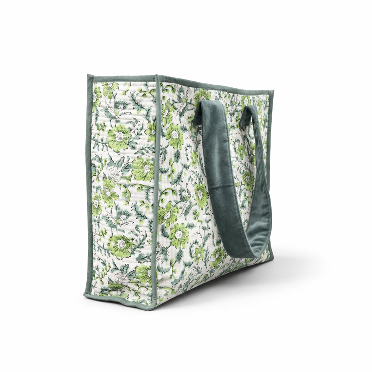 Cotton printed Velvet Cotton Quilted Tote Bag: flower Print, Boho Indian Style