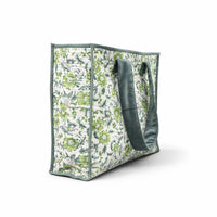 Thumbnail for Cotton printed Velvet Cotton Quilted Tote Bag: flower Print, Boho Indian Style