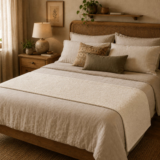Bouclé Bed Runner – Textured Bed Scarf, Cozy Luxury Bedroom Decor