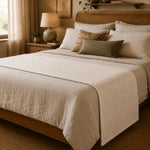 Thumbnail for Ivory Bouclé bed runner draped over the foot of a neutral bed