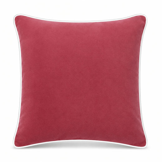 Light Red White piping Cotton Velvet Cushion Cover