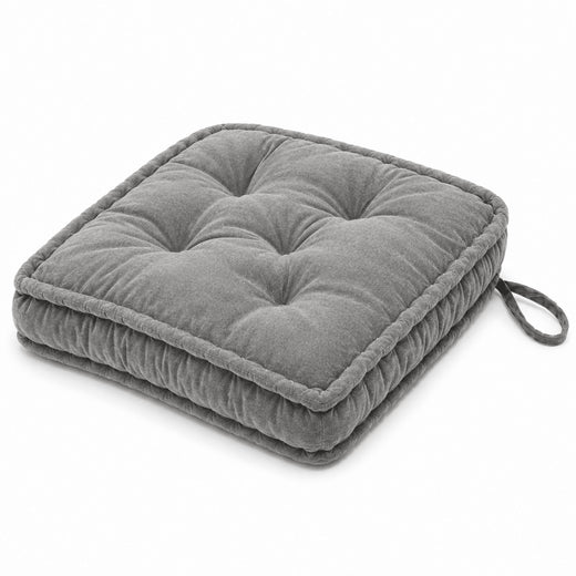 Light grey Cotton Velvet square Chair pad with ties