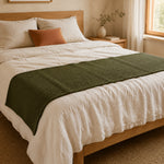 Thumbnail for Moss Green Bouclé bed runner across the foot of a neutral bed