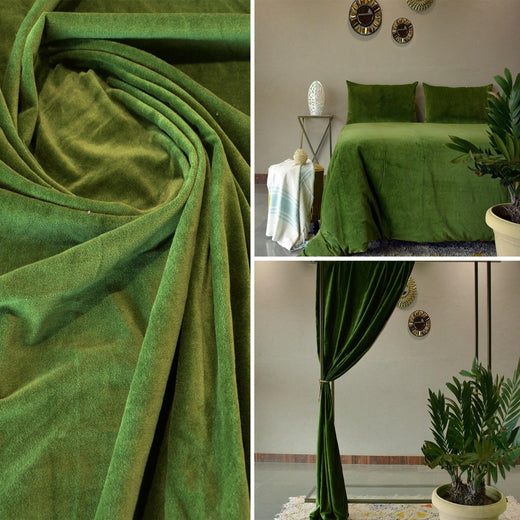 Luxury Moss green cotton Velvet Fabric by the Yard
