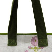 Thumbnail for Cotton printed Velvet Cotton Quilted Tote Bag: flower Print, Boho Indian Style