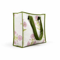 Thumbnail for Cotton printed Velvet Cotton Quilted Tote Bag: flower Print, Boho Indian Style