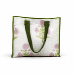 Thumbnail for Cotton printed Velvet Cotton Quilted Tote Bag: flower Print, Boho Indian Style