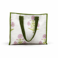 Thumbnail for Cotton printed Velvet Cotton Quilted Tote Bag: flower Print, Boho Indian Style