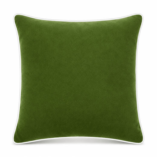 Moss green White piping Cotton Velvet Cushion Cover