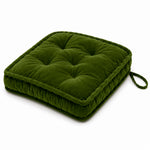 Thumbnail for Moss green Cotton Velvet square Chair pad with ties