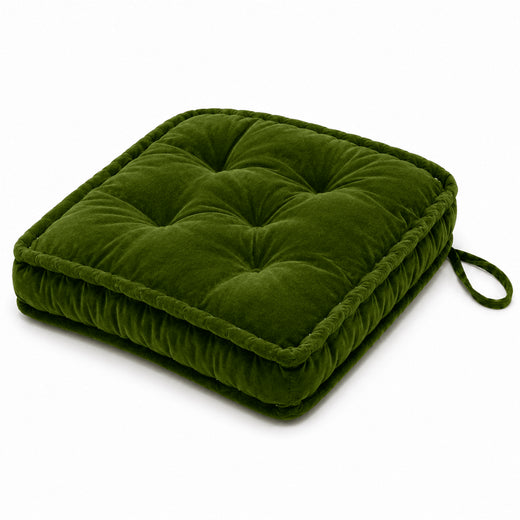 Moss green Cotton Velvet square Chair pad with ties