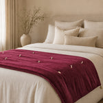 Thumbnail for Mulberry Cotton Velvet Bed Runner | Hand-Tucked Bed Scarf with Tassels | Luxury Sofa Throw