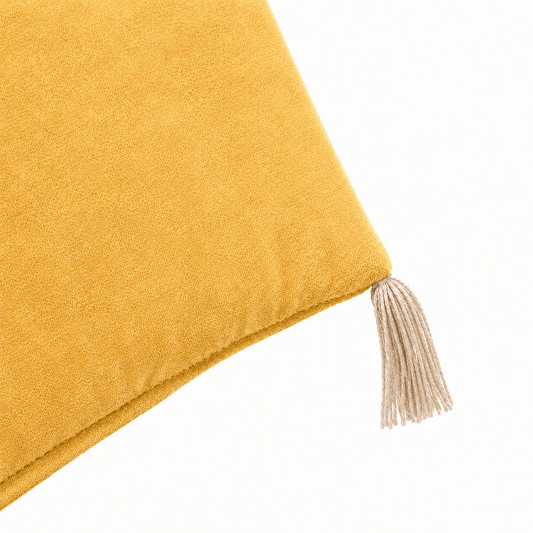 Mustard Cotton Velvet Bed Runner | Hand-Tucked Bed Scarf with Tassels | Luxury Sofa Throw