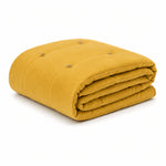 Thumbnail for Mustard Cotton Velvet Bed Runner | Hand-Tucked Bed Scarf with Tassels | Luxury Sofa Throw
