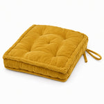 Thumbnail for Mustard Cotton Velvet square Chair pad with ties