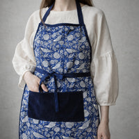 Thumbnail for Handmade Block Print Cotton Apron, Velvet Pocket, Adjustable Straps