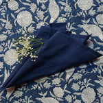 Thumbnail for Navy Blue Hand Block Print Round Tablecloth – Floral Cotton Table Cover, French Country Decor, Boho Wedding Table Linen