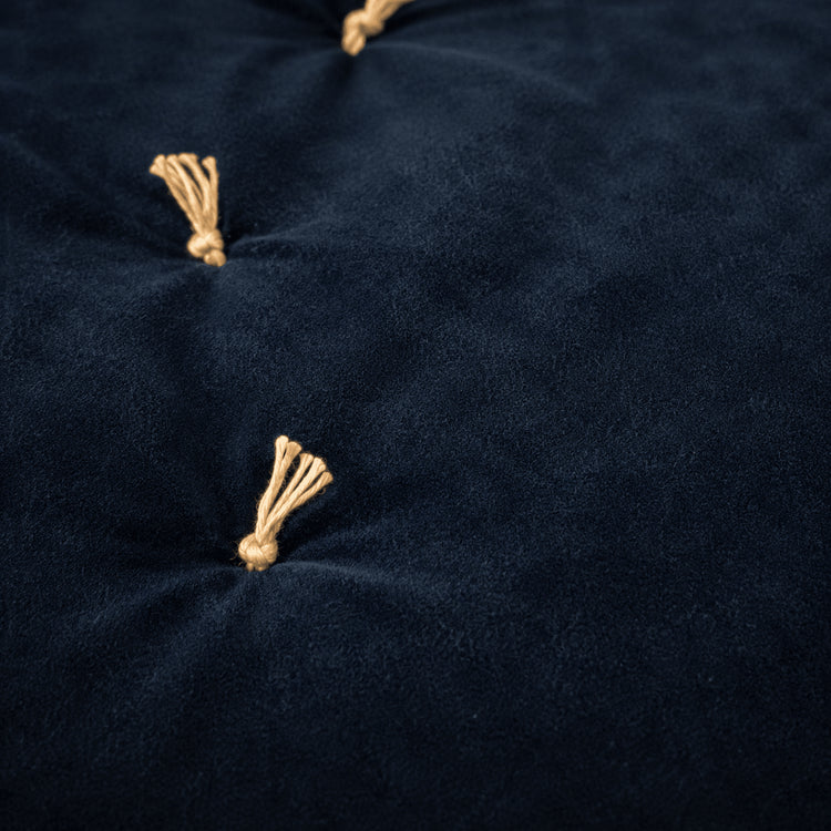 Navy Cotton Velvet Bed Runner | Hand-Tucked Bed Scarf with Tassels | Luxury Sofa Throw