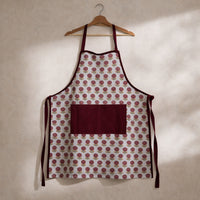 Thumbnail for Handmade Block Print Cotton Apron, Velvet Pocket, Adjustable Straps
