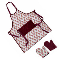 Thumbnail for Handmade Block Print Cotton Apron, Velvet Pocket, Adjustable Straps