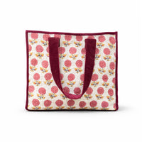 Thumbnail for Cotton printed Velvet Cotton Quilted Tote Bag: flower Print, Boho Indian Style