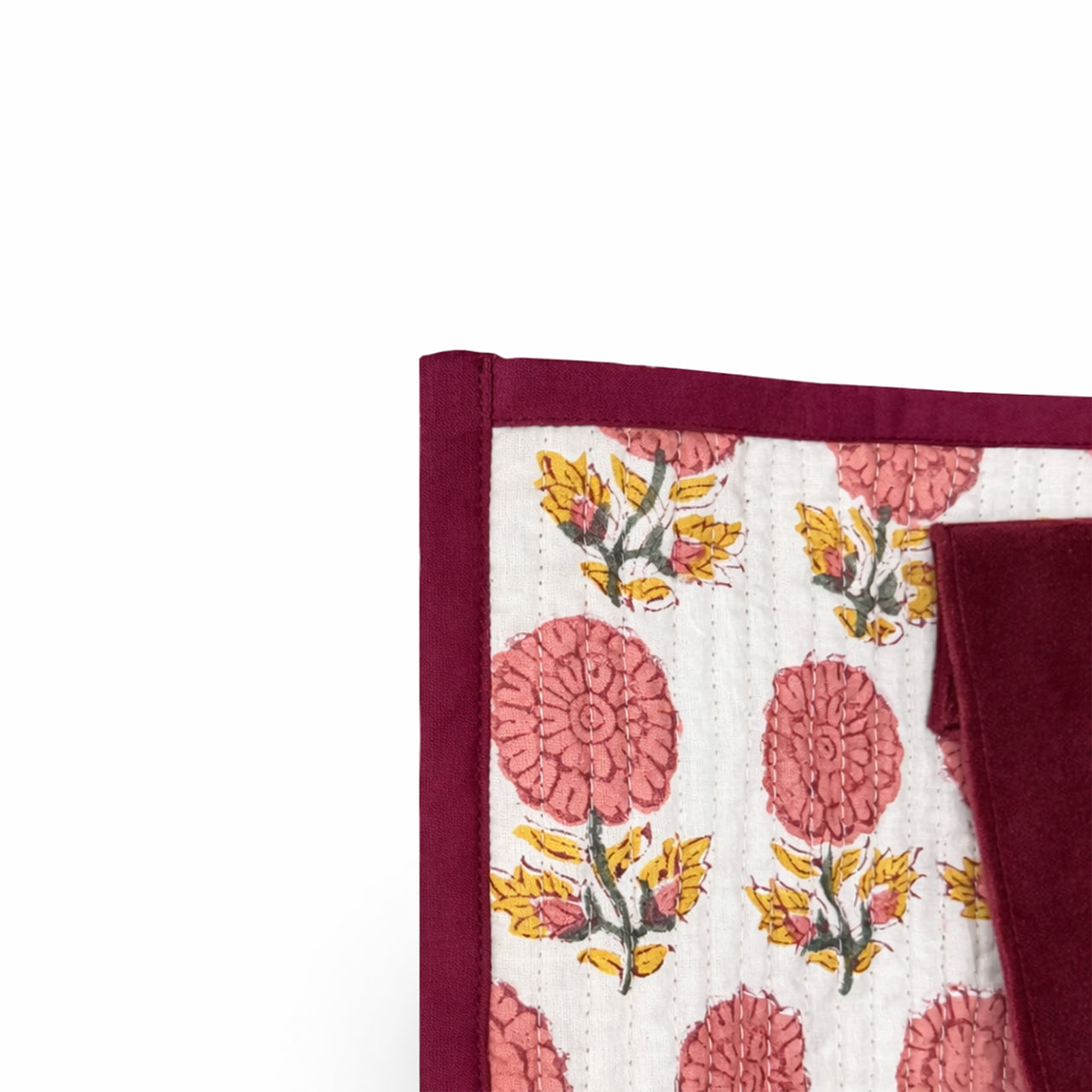Cotton printed Velvet Cotton Quilted Tote Bag: flower Print, Boho Indian Style