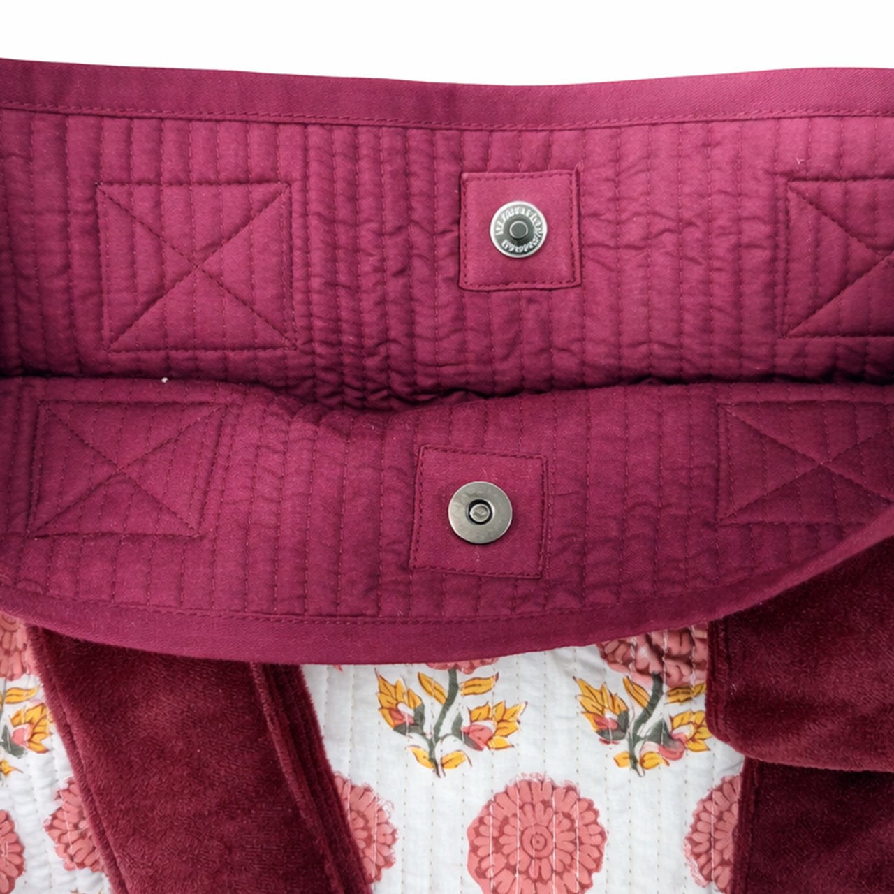 Cotton printed Velvet Cotton Quilted Tote Bag: flower Print, Boho Indian Style