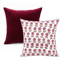 Thumbnail for Mulberry Reversible Velvet Pillow Cover, Hand Block Cotton Cushion Case